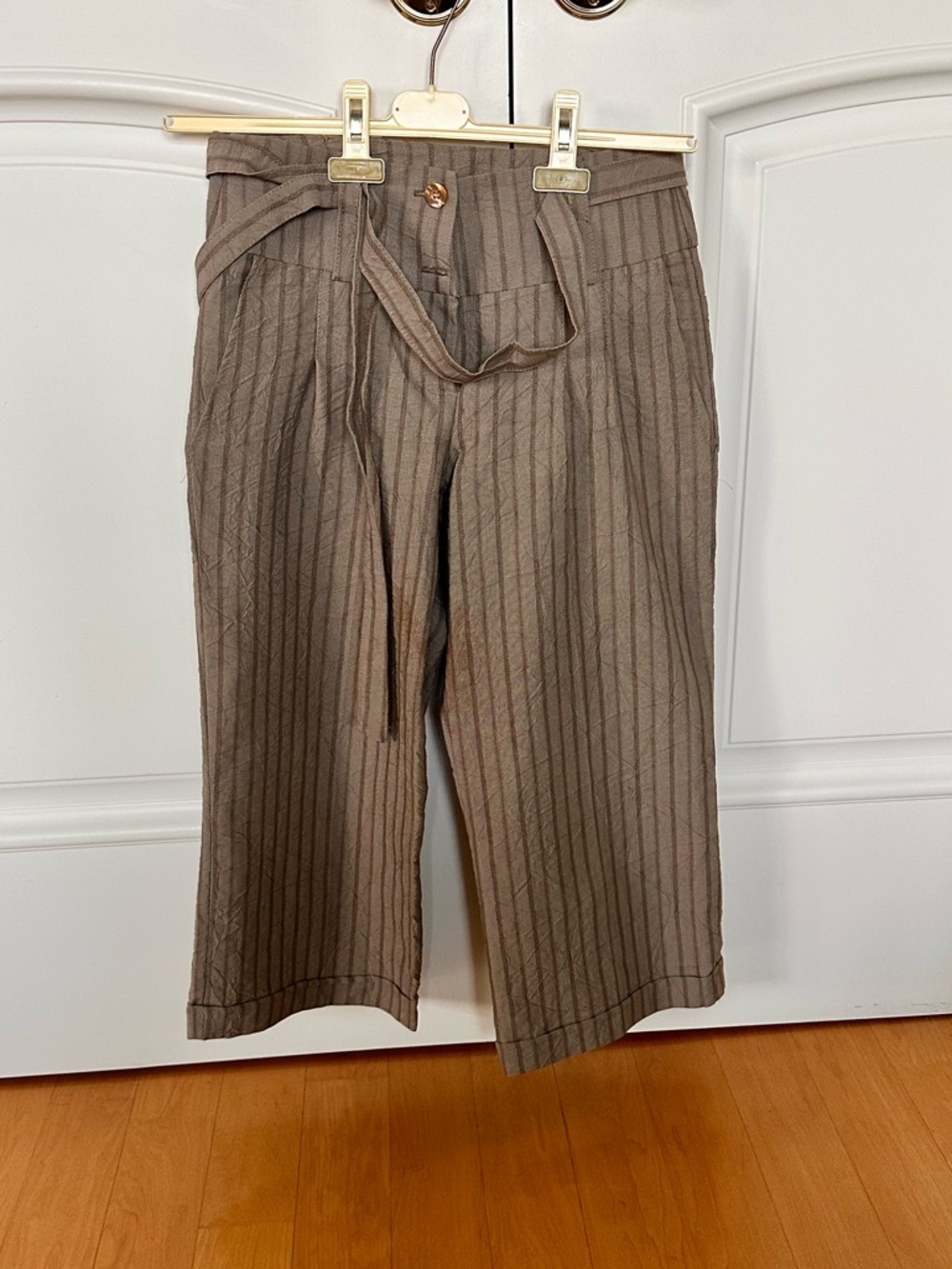 Jus D’Orange Paris Pinstripe Capri Pants Tie Waist Made in France Euro Chic